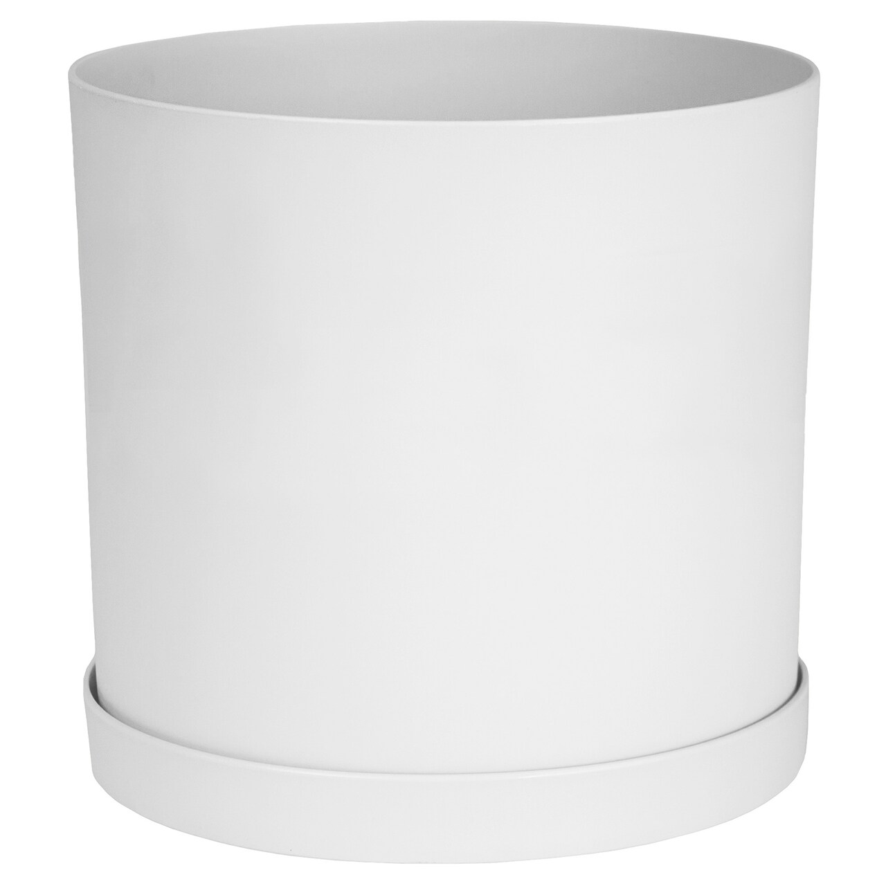 Bloem Mathers Round Planter With Saucer Tray: 10" - White - Modern Design, Durable Plastic Pot, Removable Saucer, For Indoor & Outdoor Use, Gardening, 2.6 Gallon Capacity